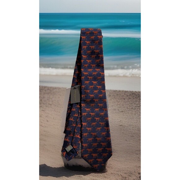 Ede & Ravenscroft Nov Lab Silk Necktie Handmade in England Dog Blue Orange NWT - Picture 1 of 11